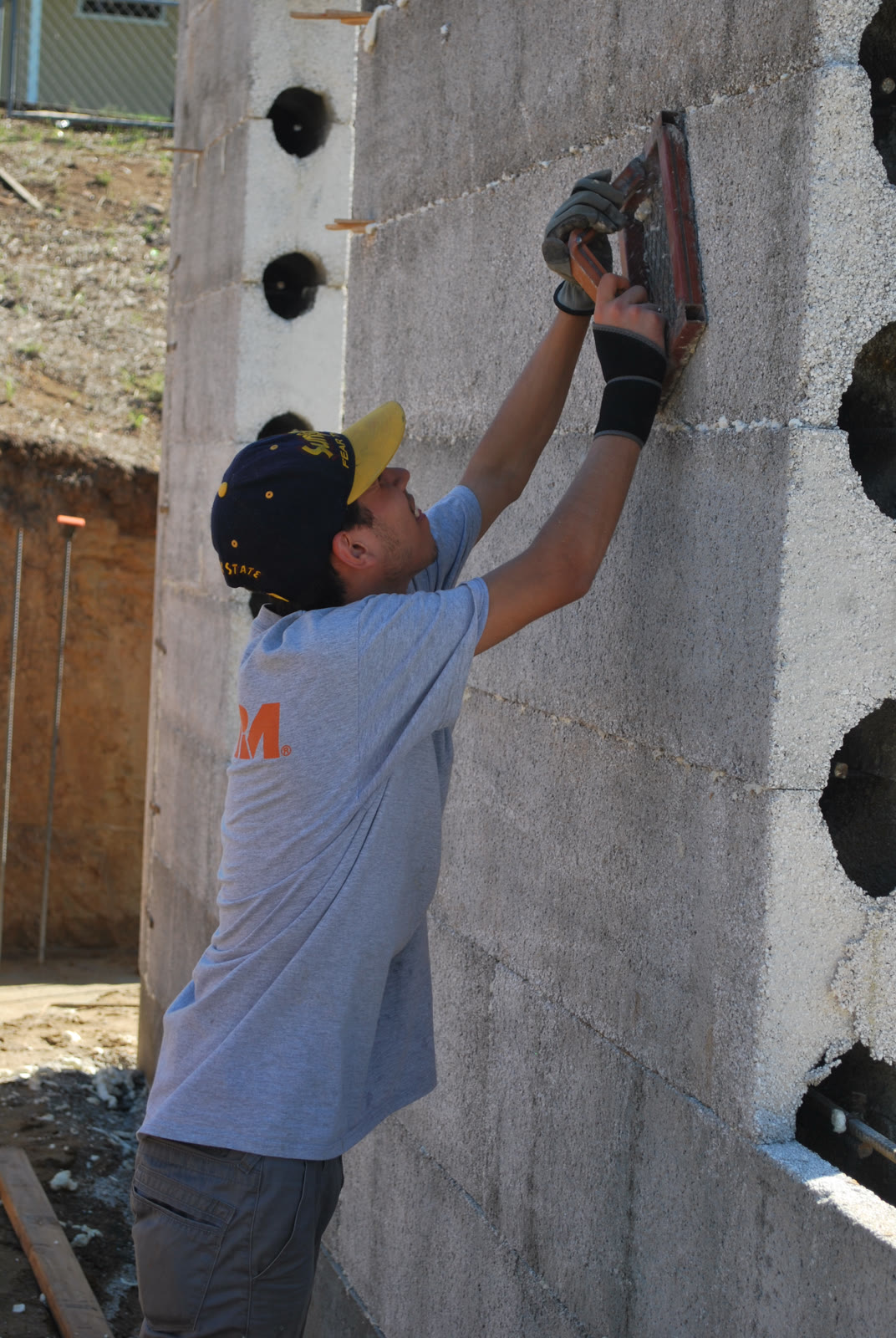 Close view of a Legacy ICF form, showing the cement-bonded EPS and the open cores.